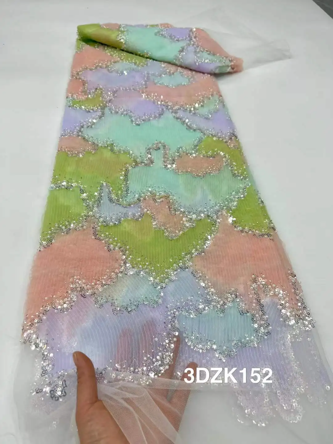 African Embroidery Beaded Lace Fabric Nigerian Sequins Lace Fabric For Wedding Party