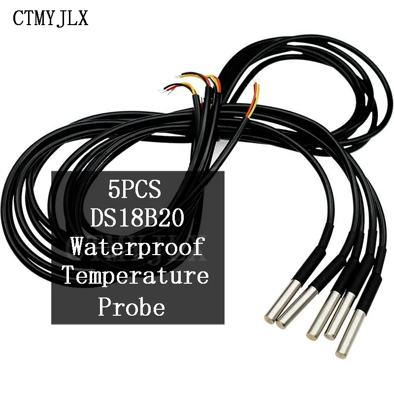 5pcs DS1820 Temperature Sensor Waterproof DS18b20 Temperature Probe 1M