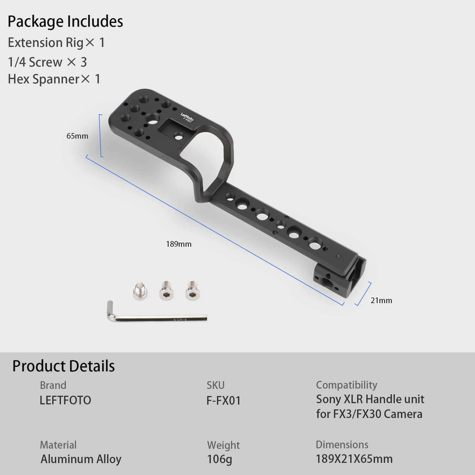 LEFTFOTO Handle Extension Rig Compatible with XLR Handle Unit for Sony Cinema FX3 FX30,Extension Bracket Grip with Cold Shoe