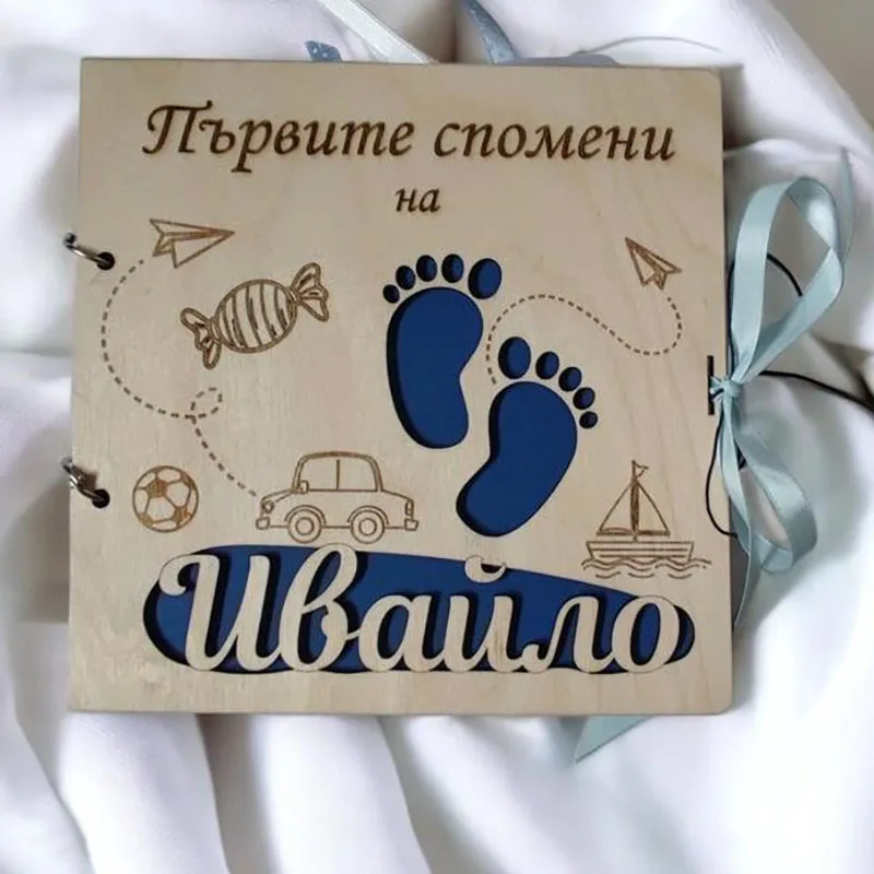 Personalized Photo Album,Wooden Covers Baby Book,First Year Baby Gift, Baptism Guestbook,Newborn Growth Record Book