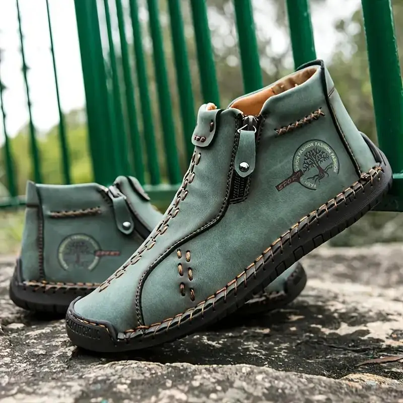 Handmade Leather Casual Shoes Leather Sneakers Casual Sneakers Men Flat Footwear Zipper Leather Boots Ankle Plus Size 39-48