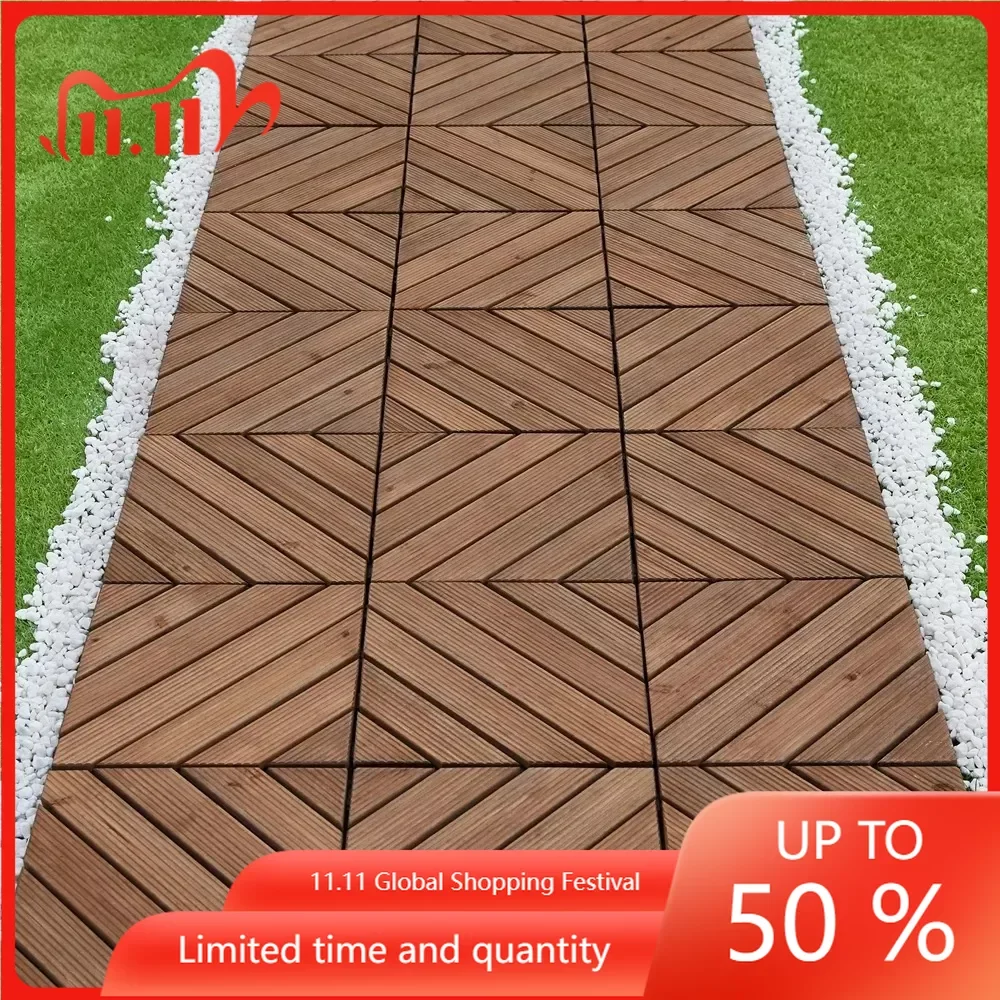 

Exterior Floor Terrace Brown 27pcs Fir Wood Flooring Tiles for Indoor & Outdoor Wpc Deck Floor Plastic Tile for Garden Building