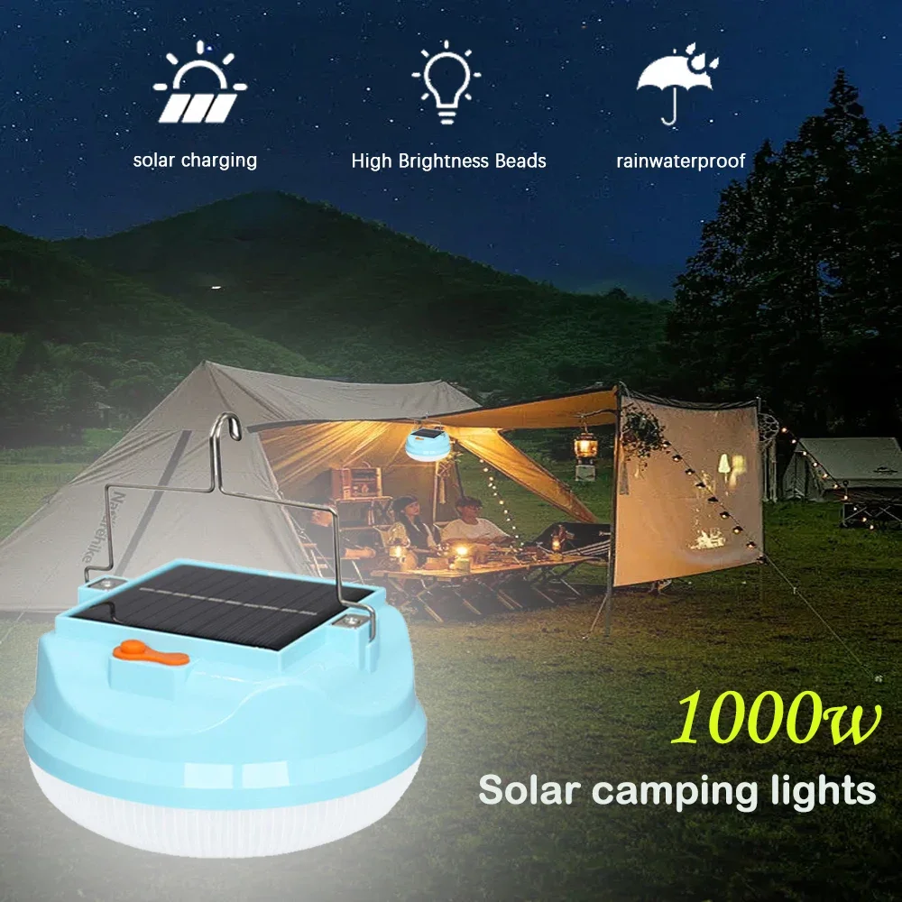Outdoor Solar Light LED Lamp Rechargeable Bulbs Emergency Light Hook Up Camping Fishing Portable Lantern Lights
