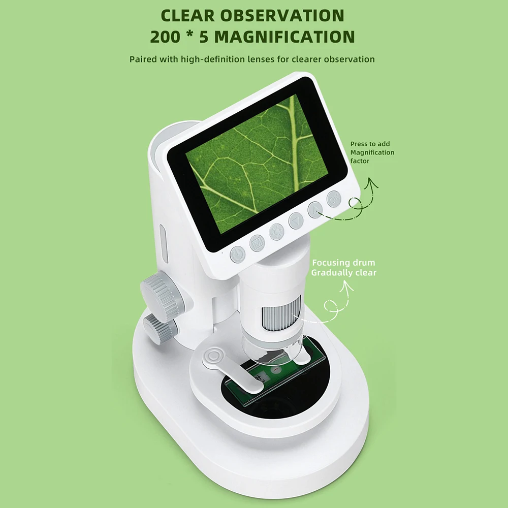 어린이용 베이스가 있는 1080P 현미경 1000X 휴대용 핸드헬드 망원경 3.5인치 HD 화면 LED 조명 포켓 디지털 현미경