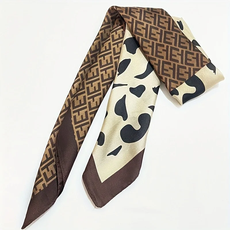 1pcs 70cm Cow Pattern Printed Silk Scarf for Women Imitation Silk Trendy and Versatile Headwear Clothing and Square Scarf 4