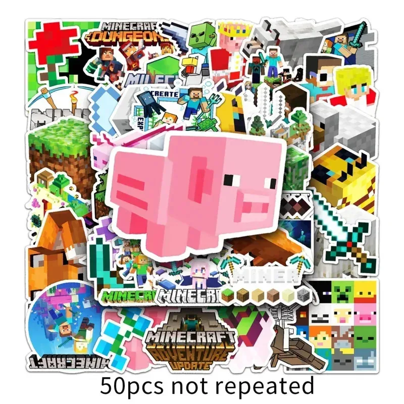 50 قطعة/المجموعة ملصقات الماس السيف بكسل minecraftes دفتر حقيبة ستيف الألغام أندرمان الزاحف للماء الديكور لعبة طفل