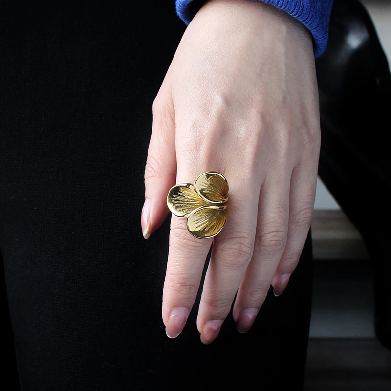 Fashion Simple Jewelry Rings 18K Gold Plated Stainless Steel Exquisite Design Open Adjustable Size Rings Women - 5