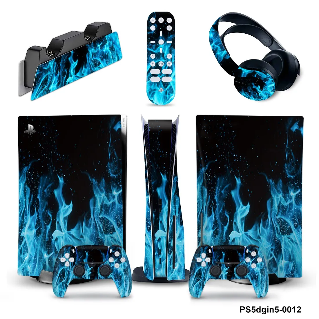 5 in 1 New Design Full Set Skin For PS5 Disk Console Vinyl Sticker Decal For PS5 Controller & Charge Stand & Headset & Remote 