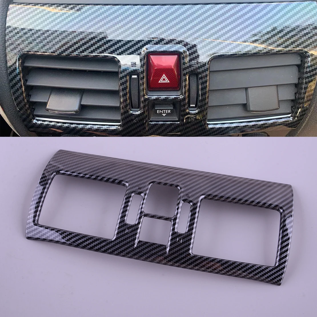 

Автомобильная центральная консоль, решетка вентиляционного отверстия, отделка крышки, рамка подходит для Subaru WRX STi 2015-2017 2018 2019 2020, черный корпус из АБС-пластика и углеродного волокна