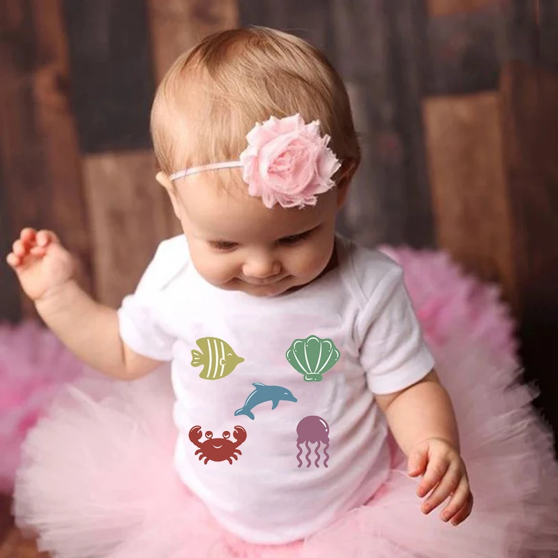 

Newborn Baby Bodysuit Funny Girls Boys Outfits Marine Organism Cartoon Print Baby Bodysuit Summer Infant Short Sleeve Outfits