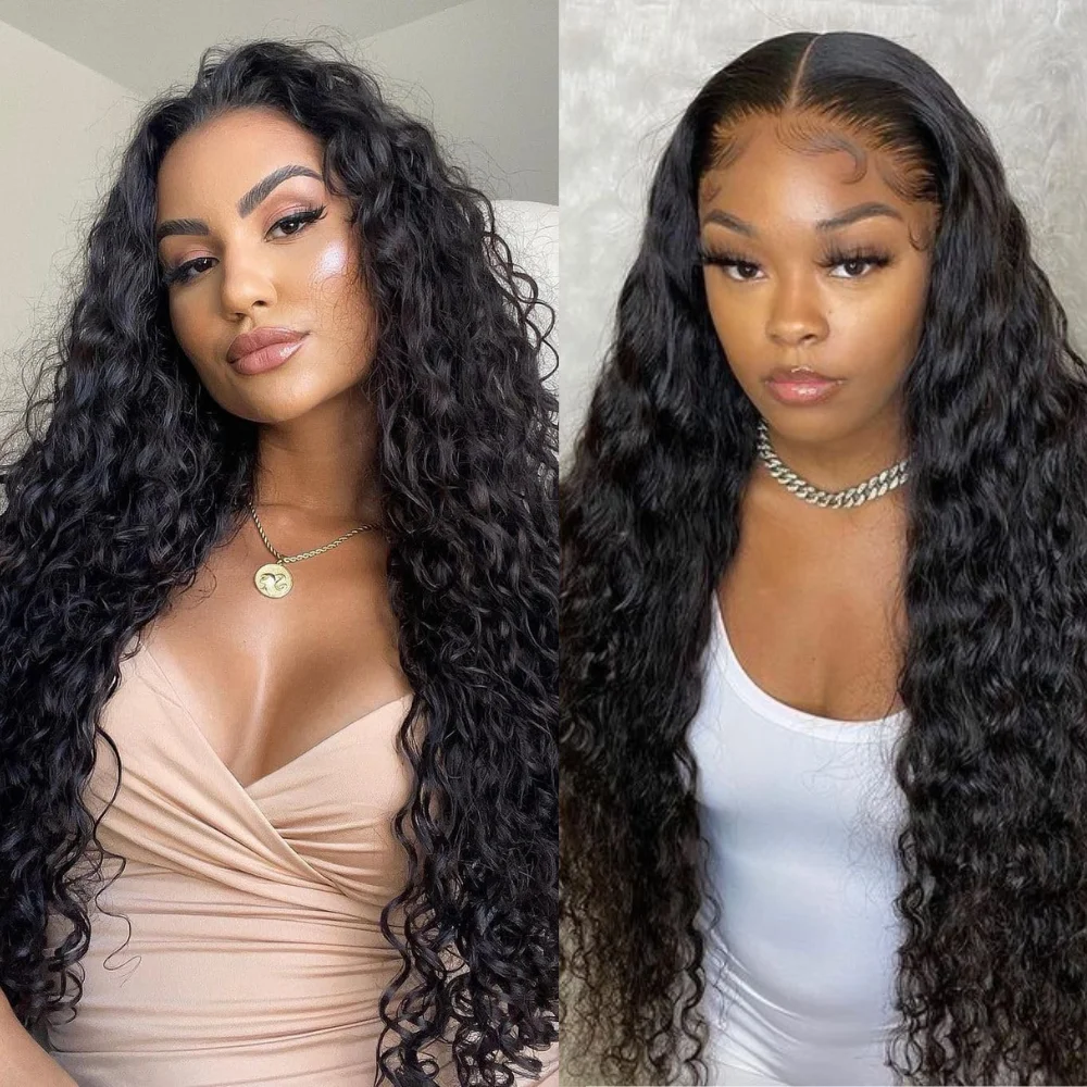 Black Long Curly Lace Front 13*3 Wigs for Black Women Long Deep Wave Synthetic Wigs with Baby Hair Heat Resistant Fiber Glueless