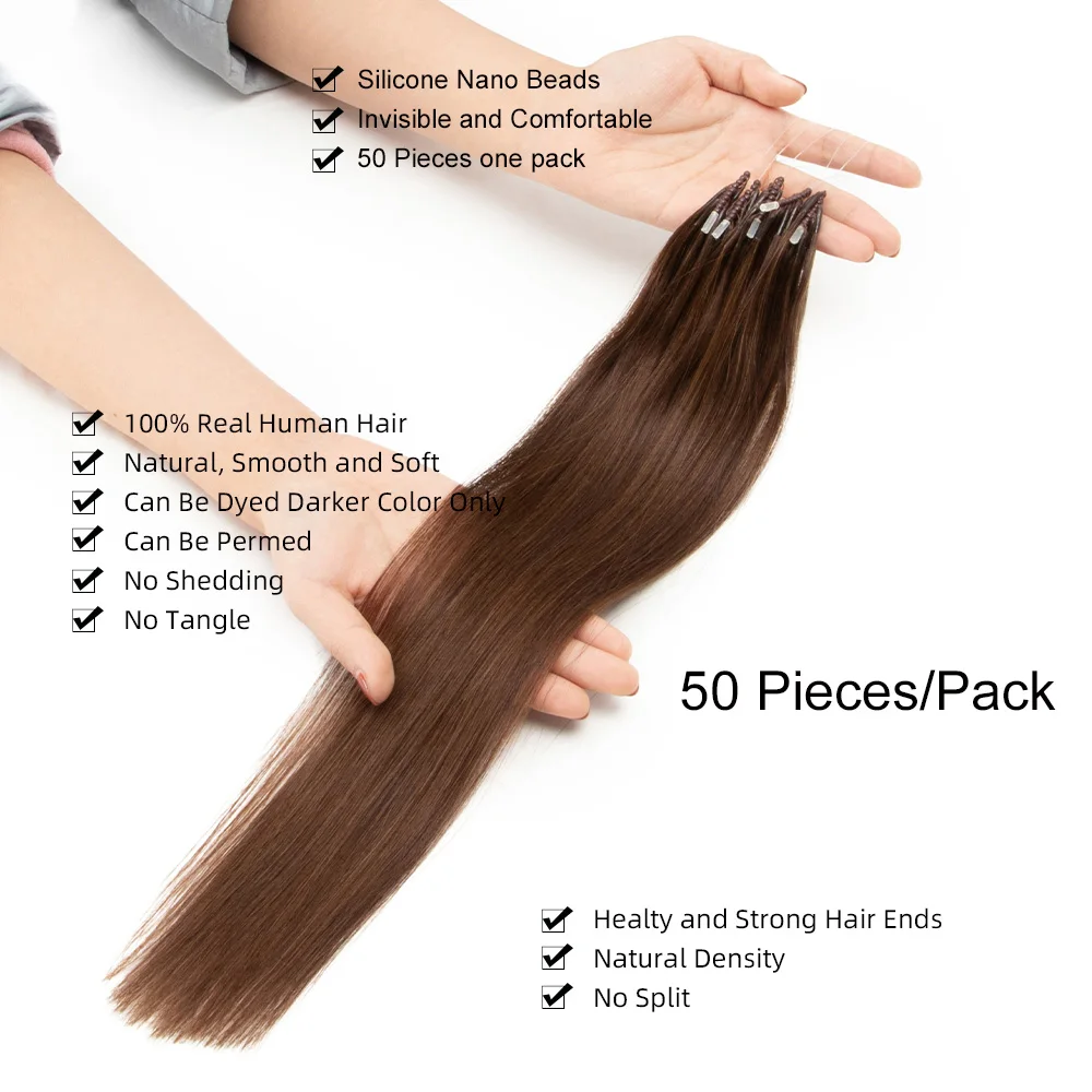 8D Micro Bead Hair Extensions Human Hair Nano Ring Invisible Mini Silicon Beads Black Brown Blonde Microlink Extensions human hair extensions