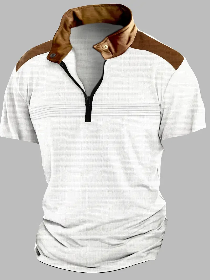 2025 Europe and the United States men's new summer fashion leisure sports zipper stripes color short-sleeved POLO shirt 8 S742e573a9fd04cd2be153e7ec38856ccI