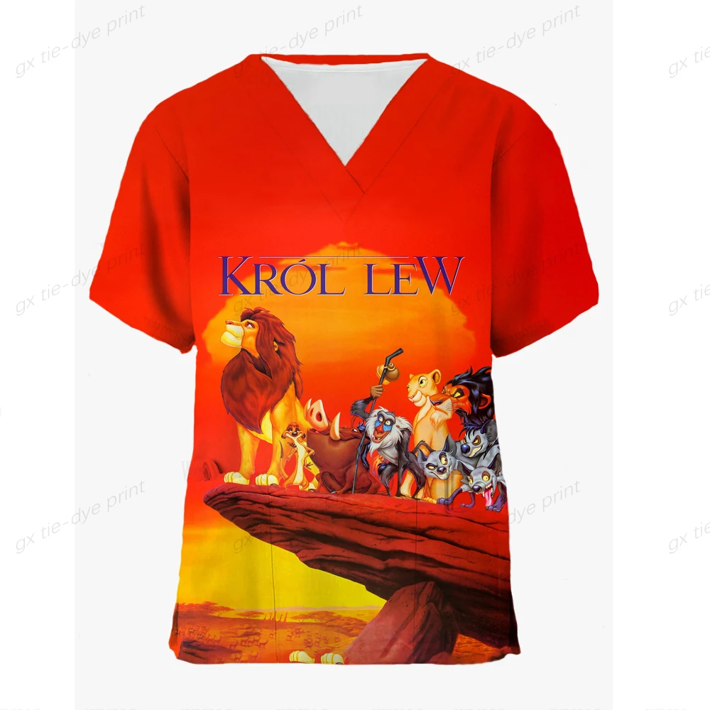 Disney Lion King Cartoon Animal Print Care Scrub Top Da Donna Manica Corta Con Scollo A V Abiti Da Lavoro Top Lion King Abbigliamento Camicia Donna