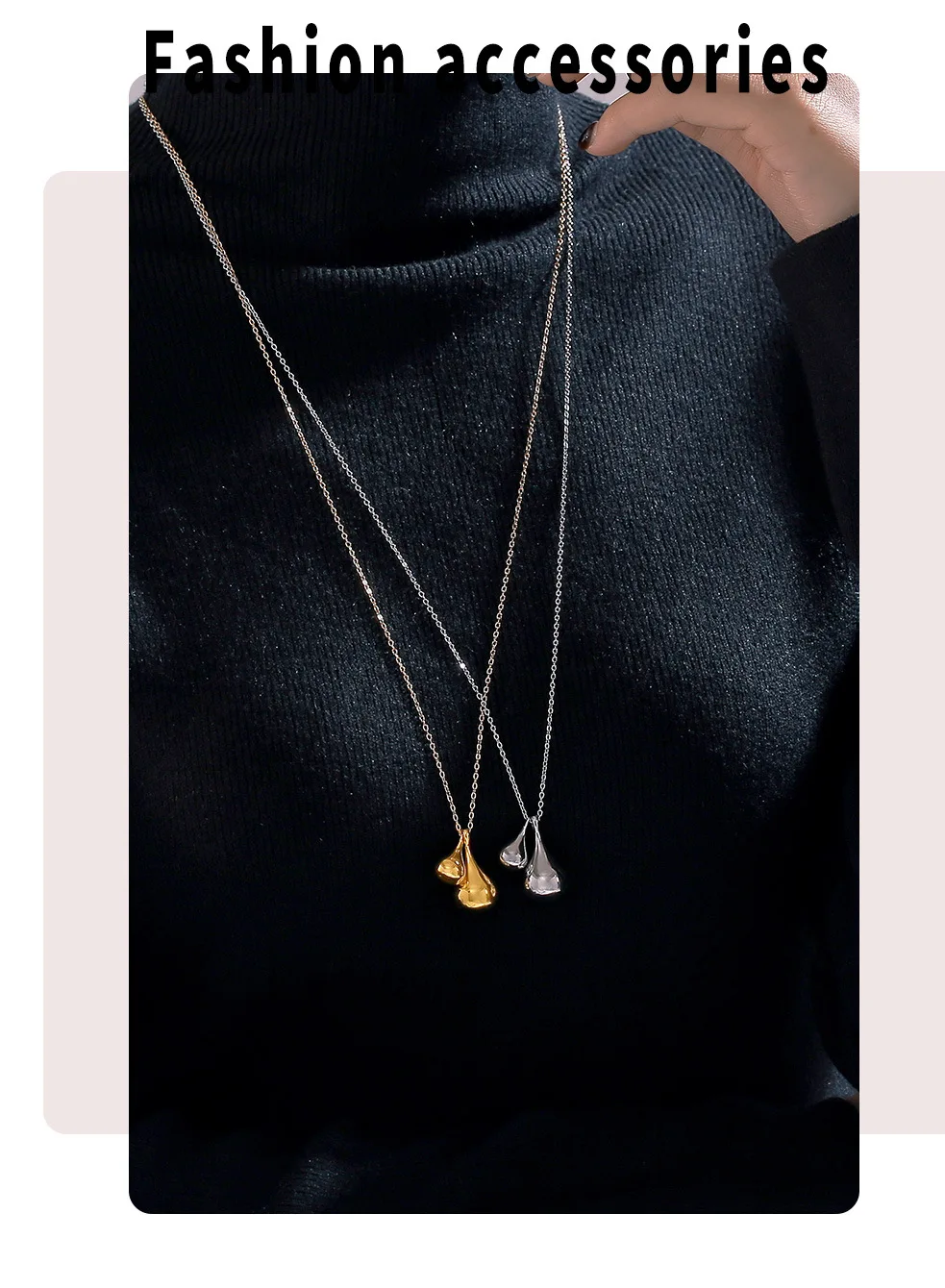 Wassertropfen-Anhänger, vergoldet, lange, schicke Halskette, Edelstahl-Pullover-Kette für Damen, modischer Charme, wasserfester Schmuck – Detail 8