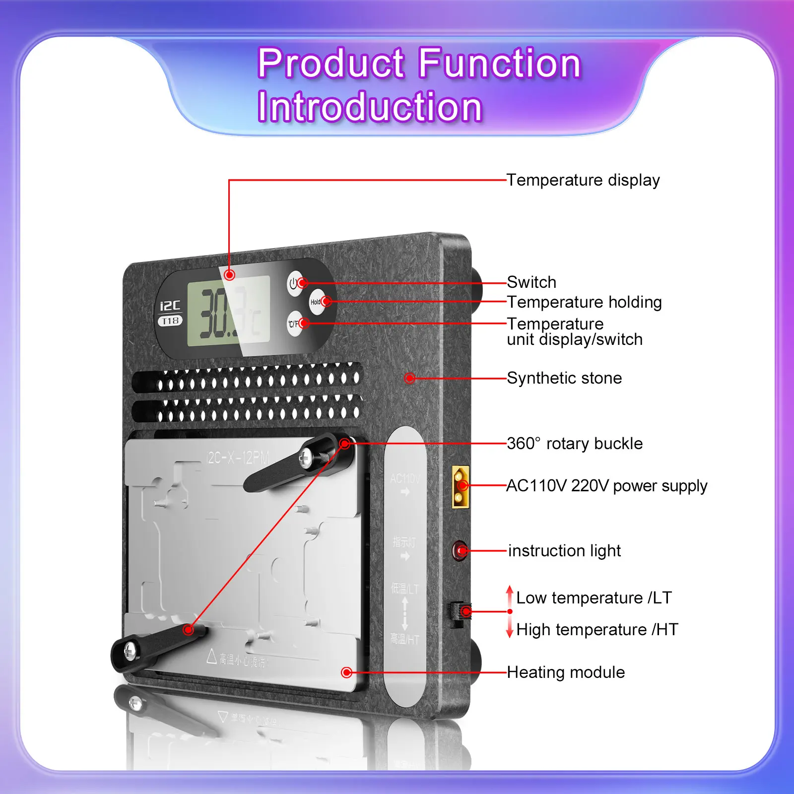i2C T18 iHeater 플랫폼 지능형 마더 보드 iPhone X-16 PM PCB 디 솔더링 칩 제거 수리를위한 급속 가열 스테이션