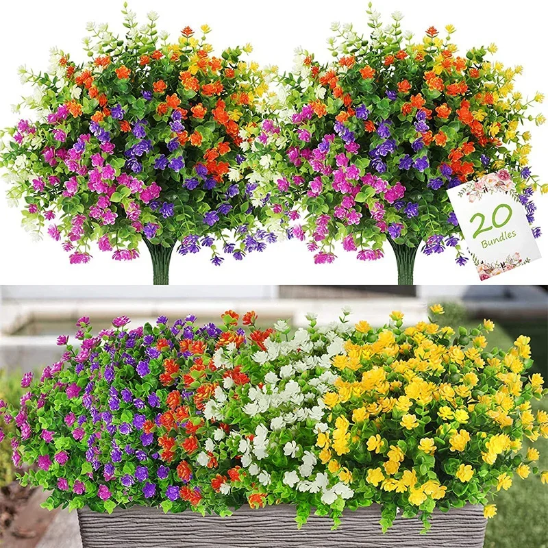 Artificial Plants Artificial Flowers Artificial Flower Artificial Flower Bouquet 1 Bundle Artificial Flowers Outdoor UV Resistant Greenery Shrubs Plants for Home Kitchen Office Wedding Garden Decor Fake Flower