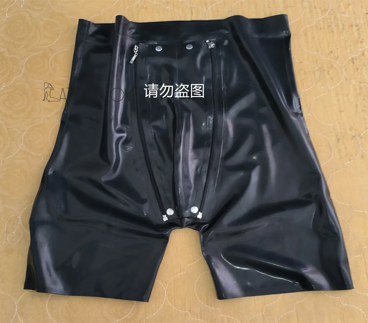 Sexy Men's High Waist Latex Pants Fetish Shorts 3d Pouch Codpiece with Zipper