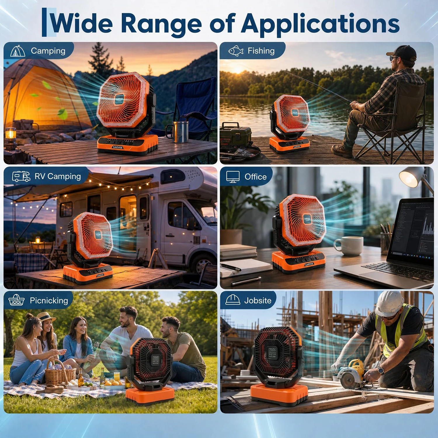 Portable Camping Fan 40000mAh Rechargeable Battery Powered Fan With Remote Timer LED Light 5 Speeds For Tent Travel Car Outdoor 8