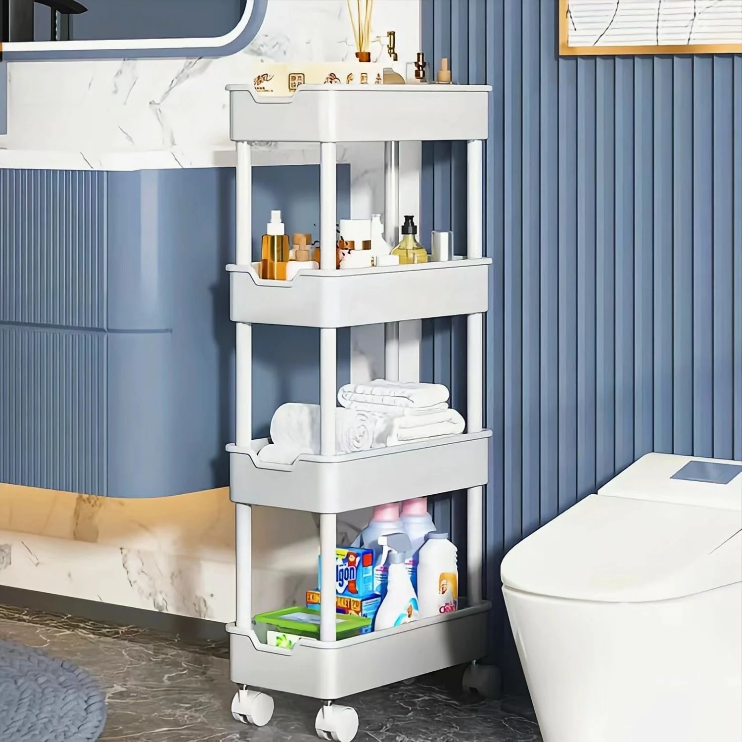Hot Kitchen Storage Rack Multi-Layer Trolley Rack Trolley Organizer Mobile Bathroom Bathroom Storage Household Kitchen
