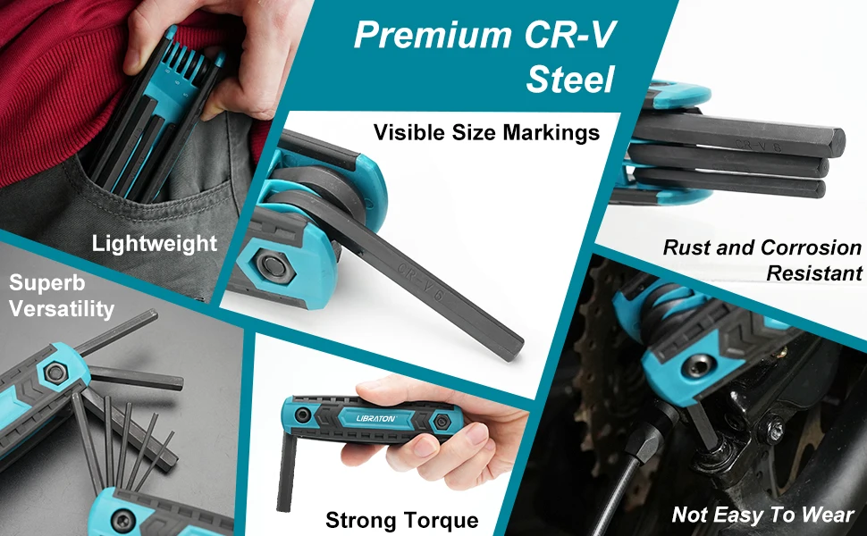 Description Picture 6 of itemLIBRATON 8 in 1 Folding Allen Wrench Set Metric Allen Key Set Tool Or Folding Tamper Proof Torx Key Set Portable Star Wrench Kit