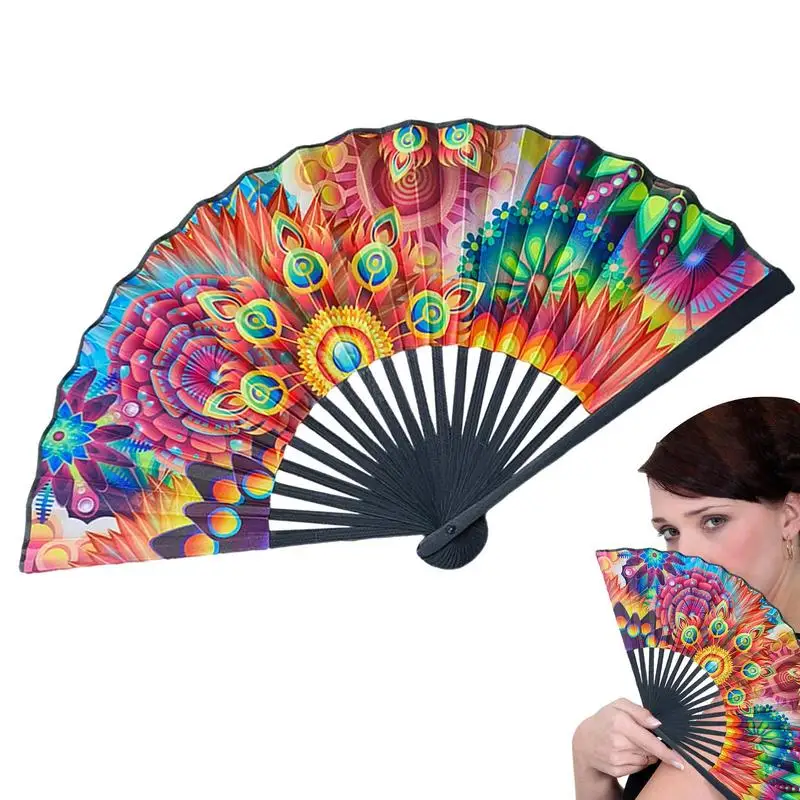 

Bamboo Antique Folding Fan Chinese Style Satin Cloth Fan Summer Female Dance Fan Portable Hand Fan Durable Household Folding Fan