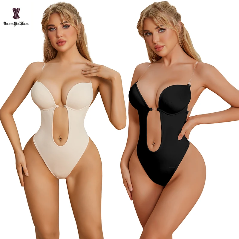 Plus Size S To XXXL Bk&Bg U Shape Body Shapwear Adjsutable Strap Bodysuit Backless Corset Padded Bustier With 3 Hook Underwear
