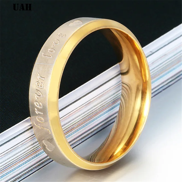 UAH-Bagues de couple gravées Forever Love, matiques de fiançailles en acier inoxydable pour hommes et femmes