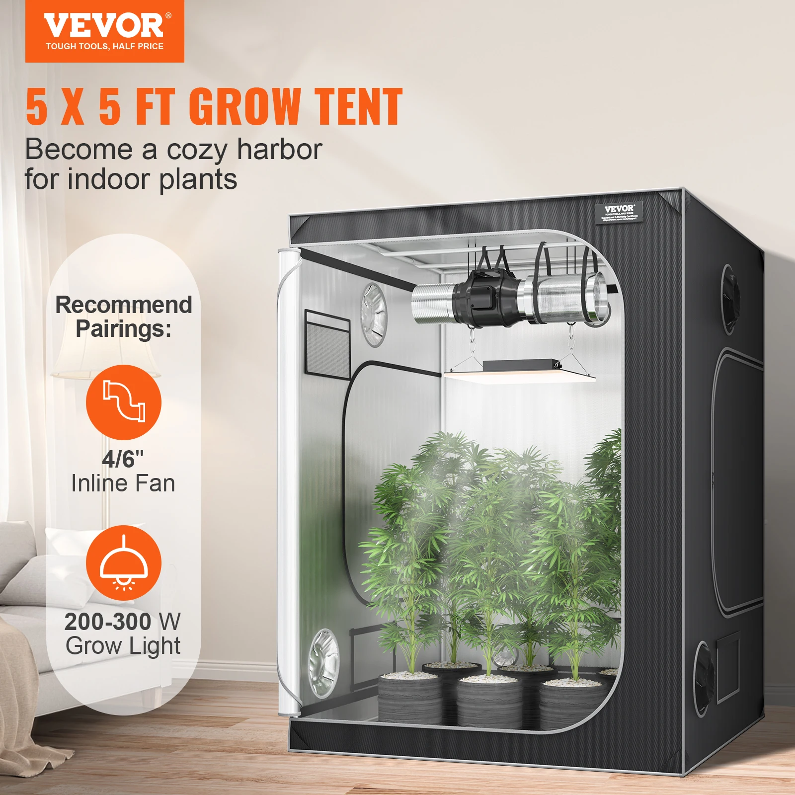 5x5 Grow Tent High Reflective 2000D Mylar Hydroponic Growing Tent VEVOR grow tent