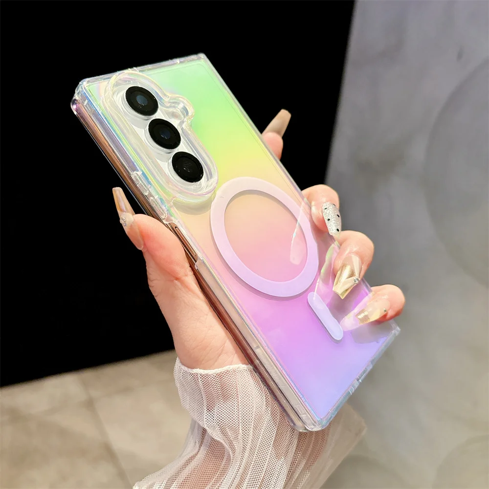For Samsung Z Flip Fold 7 6 For Magsafe Colorful Phone Case For Galaxy zflip zfold 5 4 3 5G Gradient Clear Acrylic Back Cover | Gaffar India