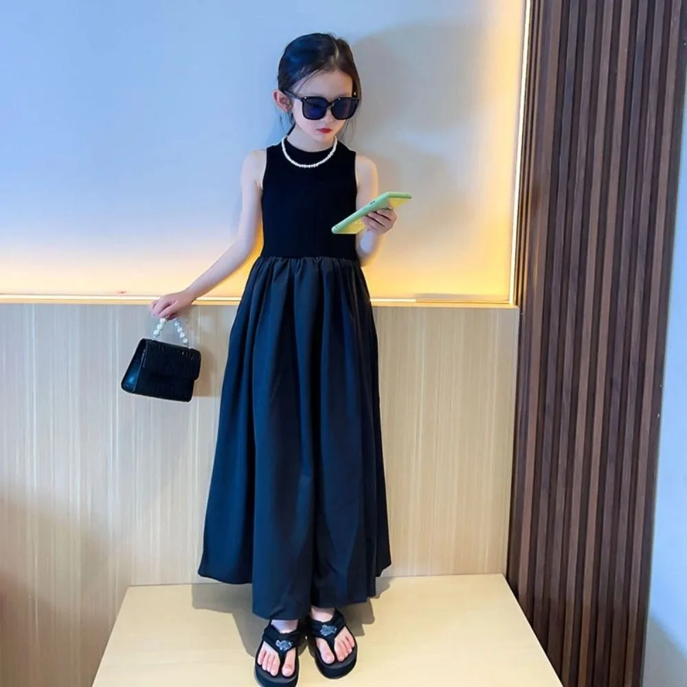 Elegant Sleeveless Girl Princess Dress Sweet Elegant Teens Party Dress Loose Children Black Dress Party