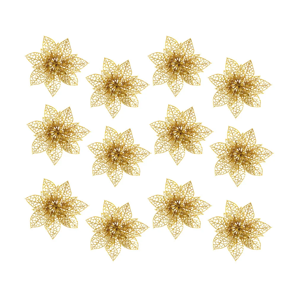 

Christmas Flower Ornaments Hollow out Glitter Artificial Xmas Flower Adornment Christmas Party Decoration (Light Green)