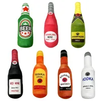 Interactive Dog Toys Champagne Wine Bottle Shape Pet Toy Plush Filled Vodka Toy Squeaky Bite-Resistant Pet Supplies Whisky 1
