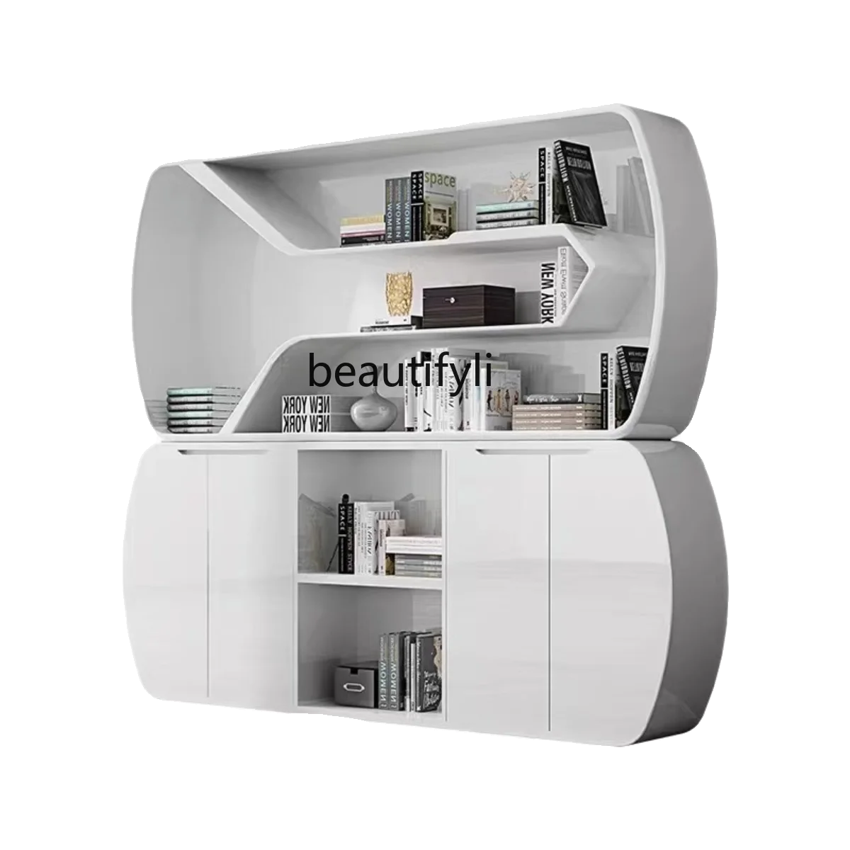 

White Paint Bookcase File Cabinet Display Stylish and Personalized Background Office Locker