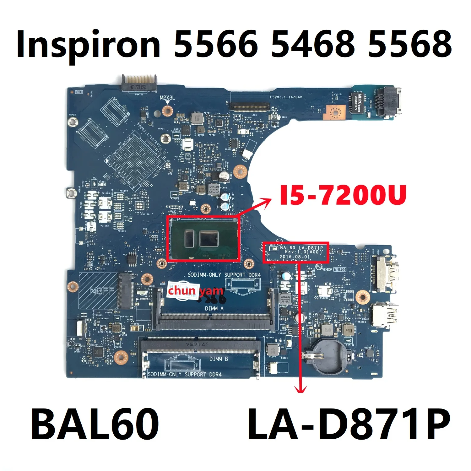 Новая задняя панель для ноутбука dell Inspiron 14 5566 5468 материнская плата модель J922J |