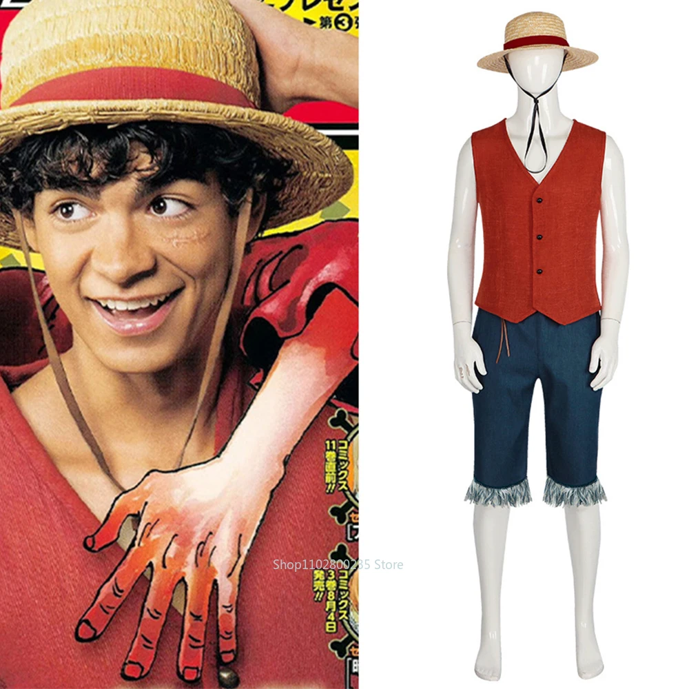 

Anime One Piece Cosplay Costume Monkey D Luffy Pirates Straw Hat Boy Costumes Halloween Christmas Gift Masquerade Clothing