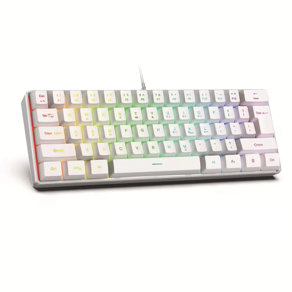 2026 새로운 휴대용 유선 미니 기계식 키보드 K61 미니 키보드 유선 61 키 팬텀 RGB, 블랙 화이트 레드 레드/블루 스위..