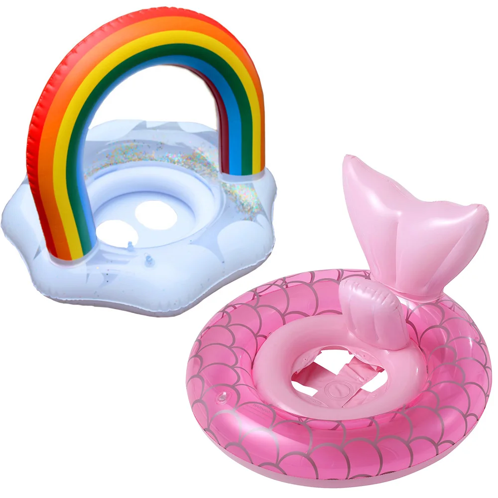 Rooxin Rainbow Swimming Ring Pool Float Baby Seat Inflatable Circle Swim Safety Training for Kids Summer Beach Party Pool Toys