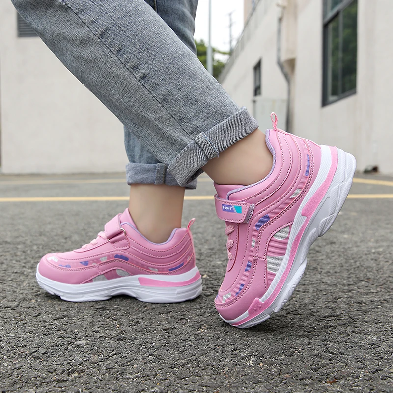 Girls Sport Shoes Waterproof Running Kids Sneakers Casual Leather Pink Breathable Fashion Antislip Lightweight Children Shoes - 3