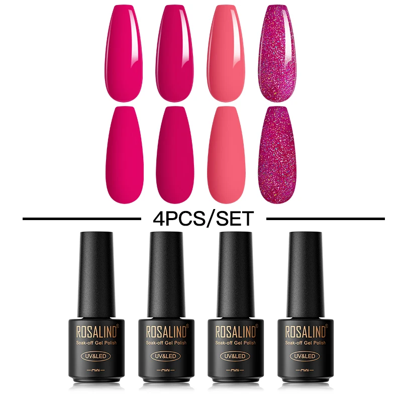 

ROSALIND 2/4 Set Eggshell Gel Nail Polish Set Semi Permanent Hybrid Varnish UV/LED Lamp Base Top Coat Nail Enhancement Kit