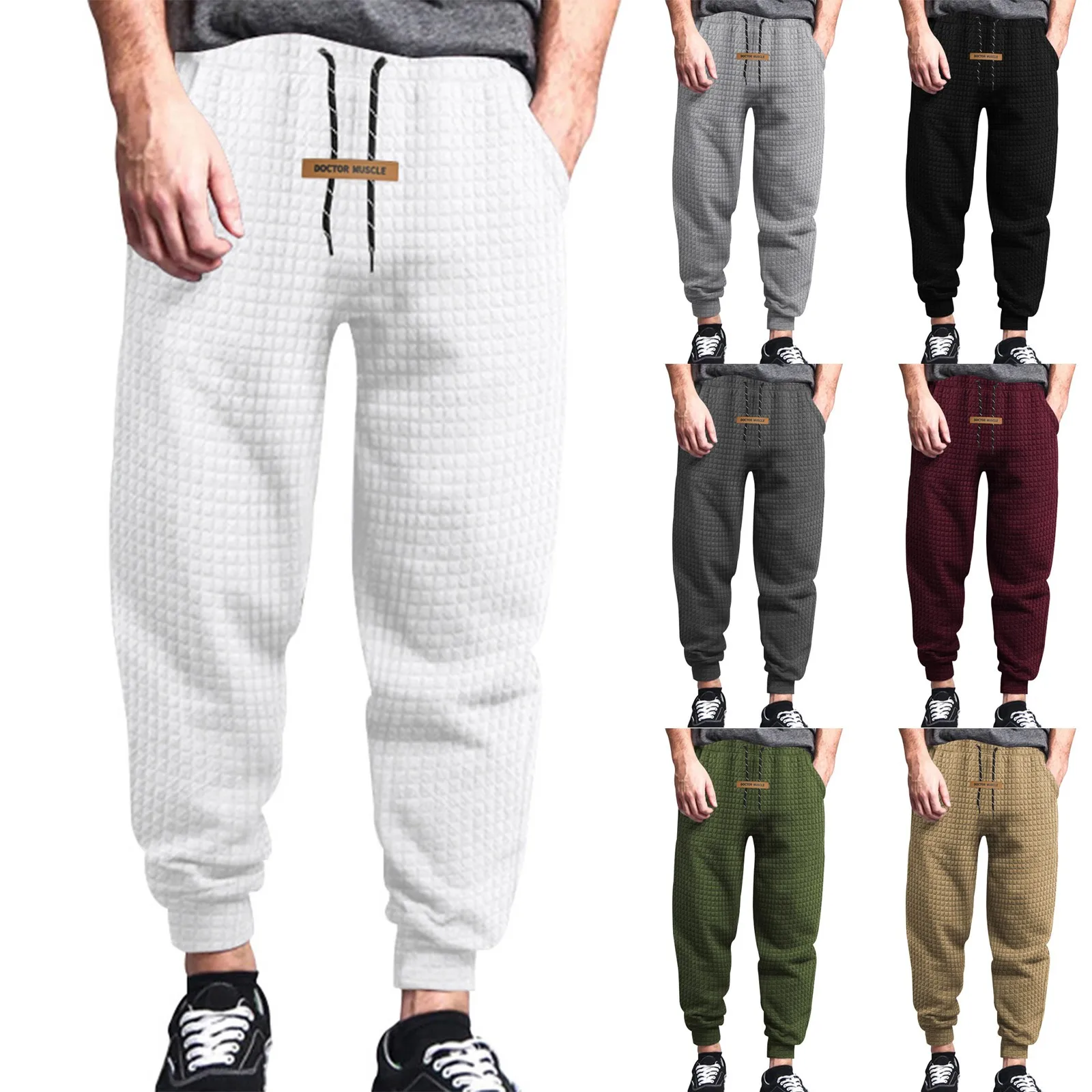 

2024 Men'S Casual Pants Loose Waffle Plaid Pants Young Men Spring Autumn Seasons Sweatpants Casual Sweatpants Ropa Hombre