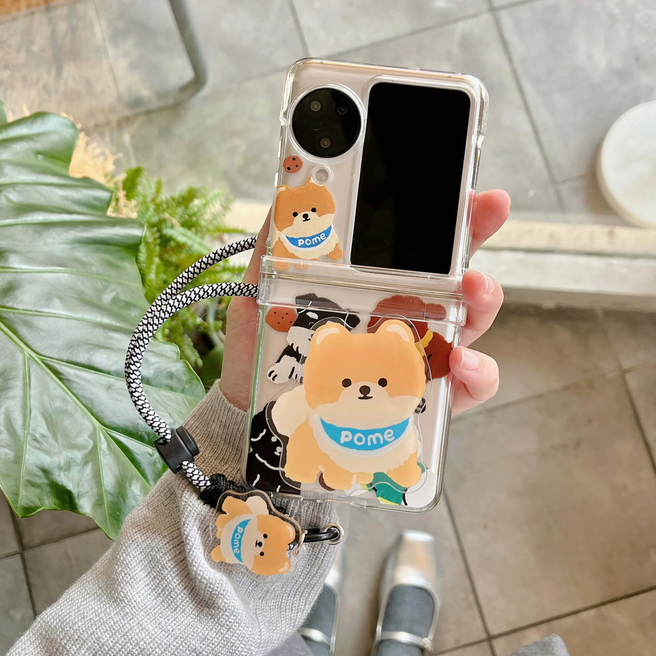 Cartoon Dog Puppy Stand Holder Cover Posteriore Per Oppo Find N3 N2 Flip 5G Cute Animal Bracciale Phone Case