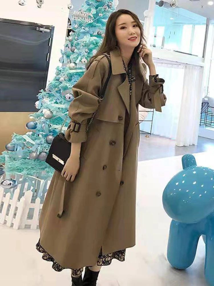 largos de moda coreana para abrigo con solapa de Color sólido, doble fila de botones, gabardina para mujer, Invierno 2022| | - AliExpress