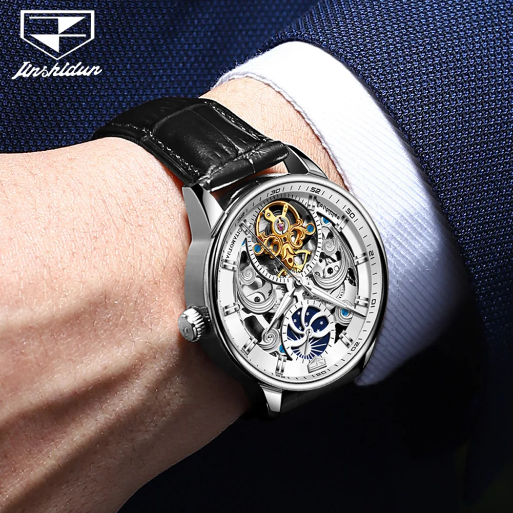 JSDUN 8922 Watch For Men Hollow Skeleton Mechanical Wristwatch Top Brand Waterproof Luminous Original Business Automatic Watches