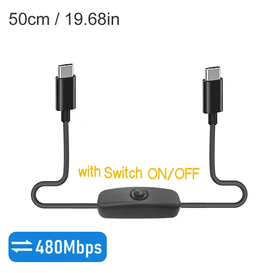 USB-C to Type-C Power Switch Cable with Fast Charging and Data Transfer