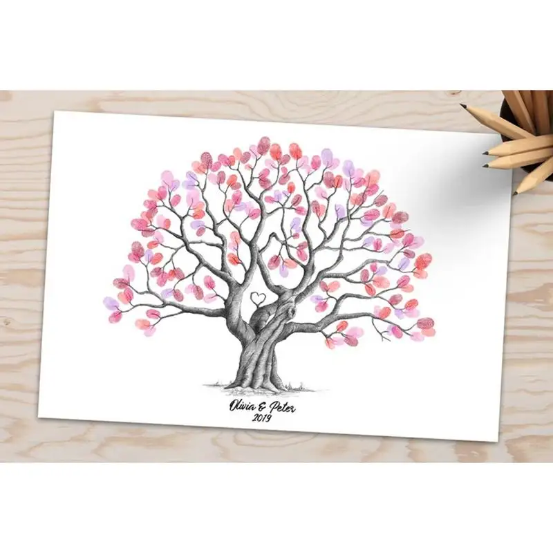 Personalised Fingerprint Tree Canvas Wedding Guest Book Creative Poster Wedding Gift Signature Marriage Souvenir Party Decor