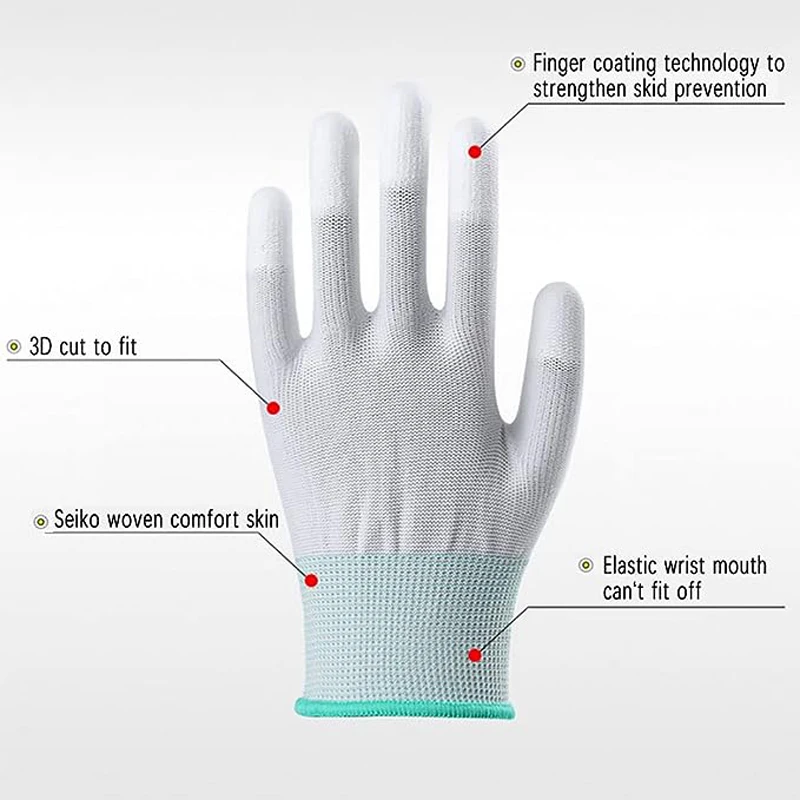 Fingertip PU Coated Anti-static Gloves Antiskid Handwork Industrial Working Protective Gloves Car Window Tint Film Install Glove 2