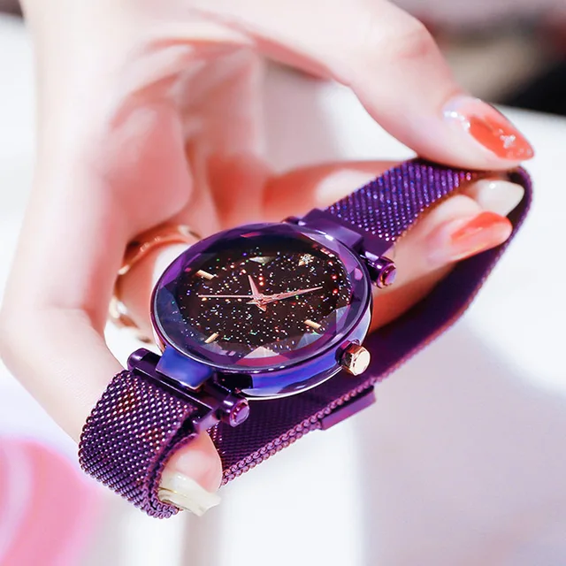 Luxury Women Watches Fashion Elegant Magnet Buckle Vibrato Purple Gold Ladies Wristwatch 2019 New Starry Sky Relogio Feminino 4
