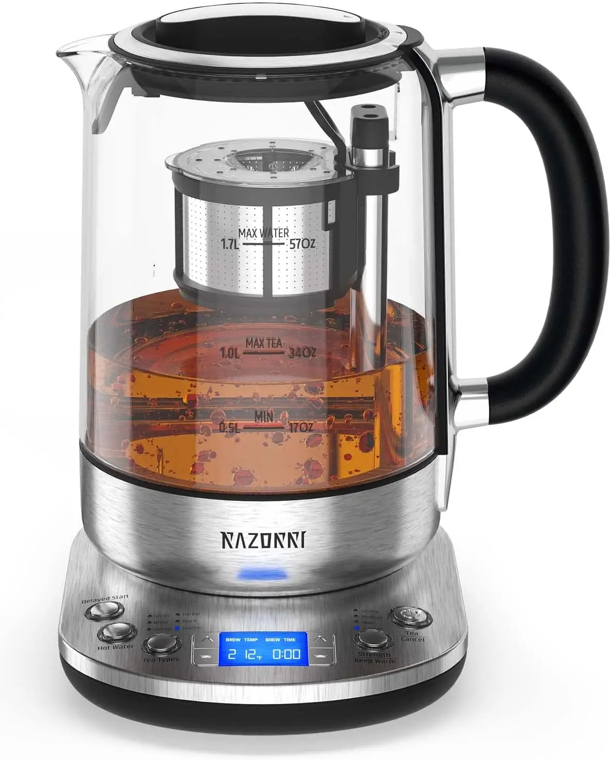 

Razorri Electric Tea Maker 1.7L with Automatic Infuser for Tea Brewing, Stainless Steel Glass Kettle, Presets for 5 Tea Types