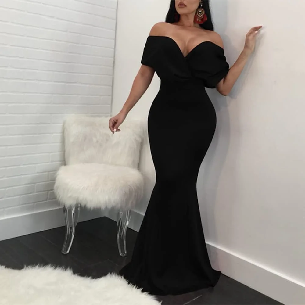 

Sweetheart Off the Shoulder Trumpet Long Formal Gown Custom Made Simple Spandex Evening Dresses 2023